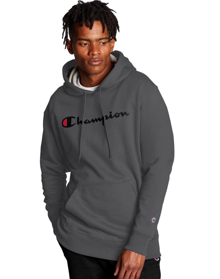 Champion Hoodie Heren - DonkerGrijs - Powerblend Script Logo ( 503618-PQG )